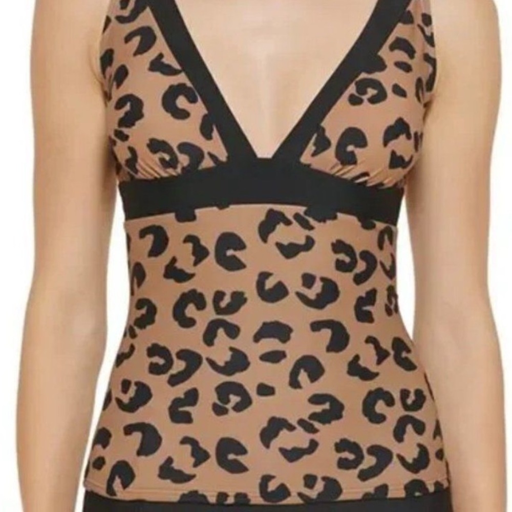 DKNY Brown Leopard Print Tankini Top - Picture 4 of 4